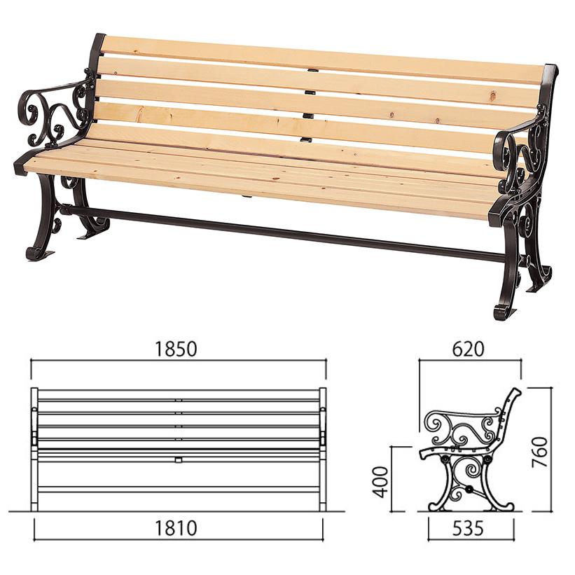 ひのき材 背付ベンチ 約幅185cm 業務用 耐久性 耐候性 耐水性 ガーデン