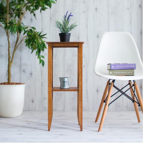 花台 スマホ充電台 天然木 マホガニー 無垢材 フラワースタンド 完成品