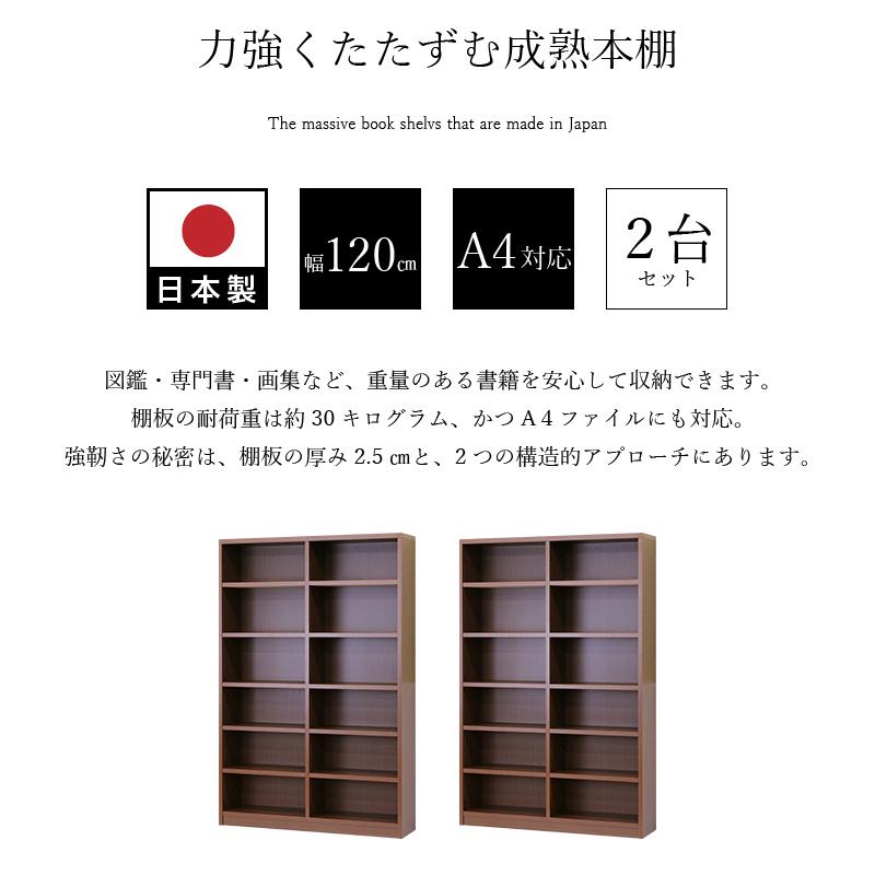 本棚 日本製 国産 頑丈 丈夫 幅120cm 2台セット 幅240cm 高さ180cm