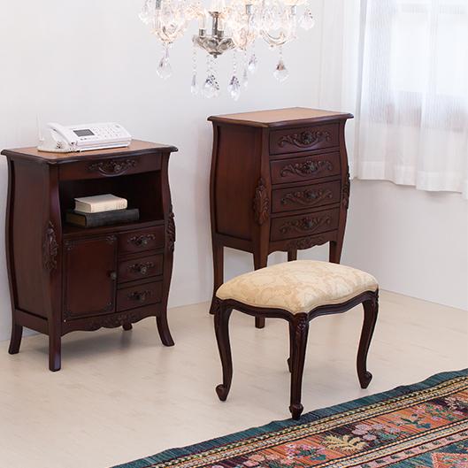 チェスト4段 ヨーロピアン調 アンティーク 猫脚 ネコ脚 ファックス台