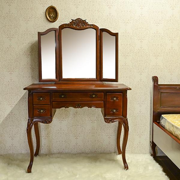 三面鏡セット ドレッサー セット 横幅90cm マホガニー 無垢材使用