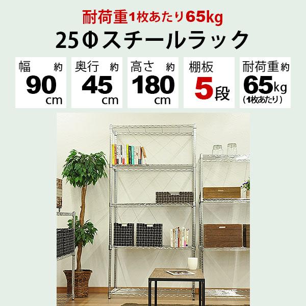 スチールラック 幅90cm 奥行き45cm 高さ180cm 5段 メッキ ガレージ収納