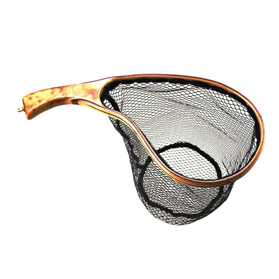 フライランディングネット 渓流 ラバーネット 木製 曲柄 フィッシング