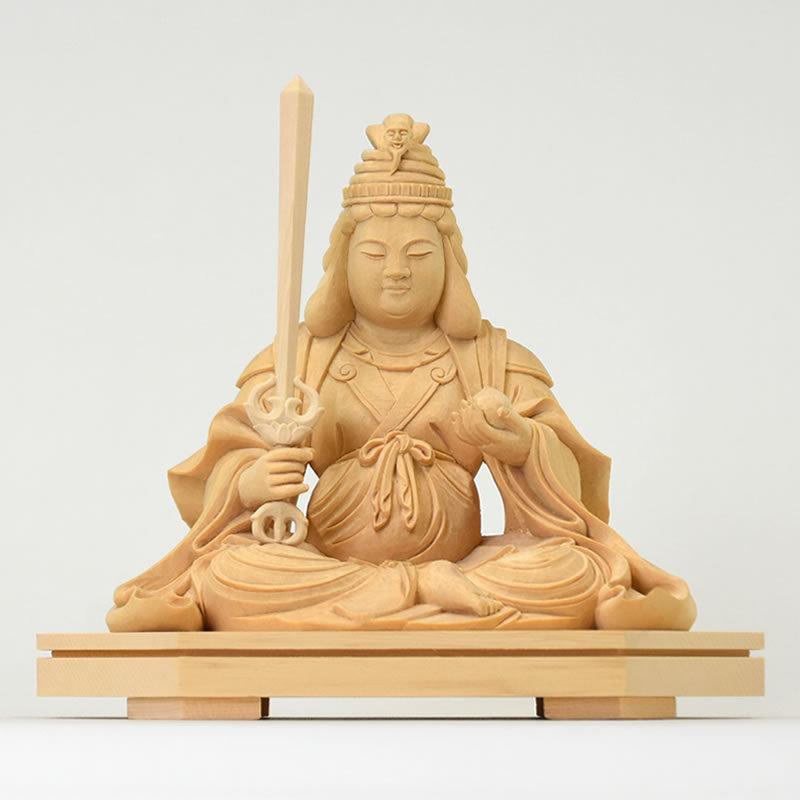 木彫り仏像 上彫【宇賀弁財天（弁才天）座像】 桧木 坐4.0寸 : 海宇