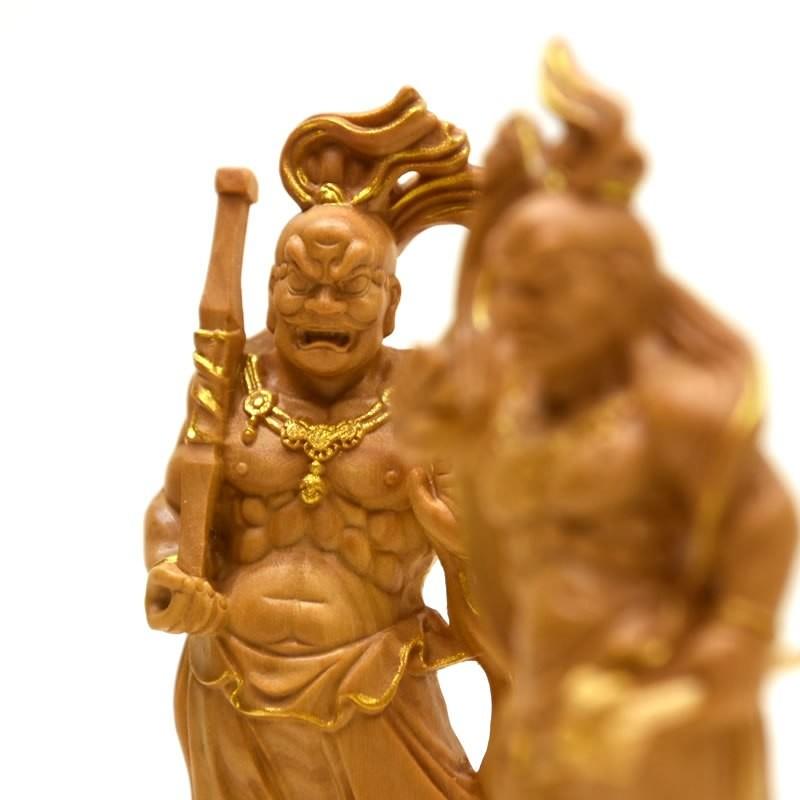 木彫り仏像-小仏 【仁王像(金剛力士)】 柘植（つげ） 金泥仕様 総高