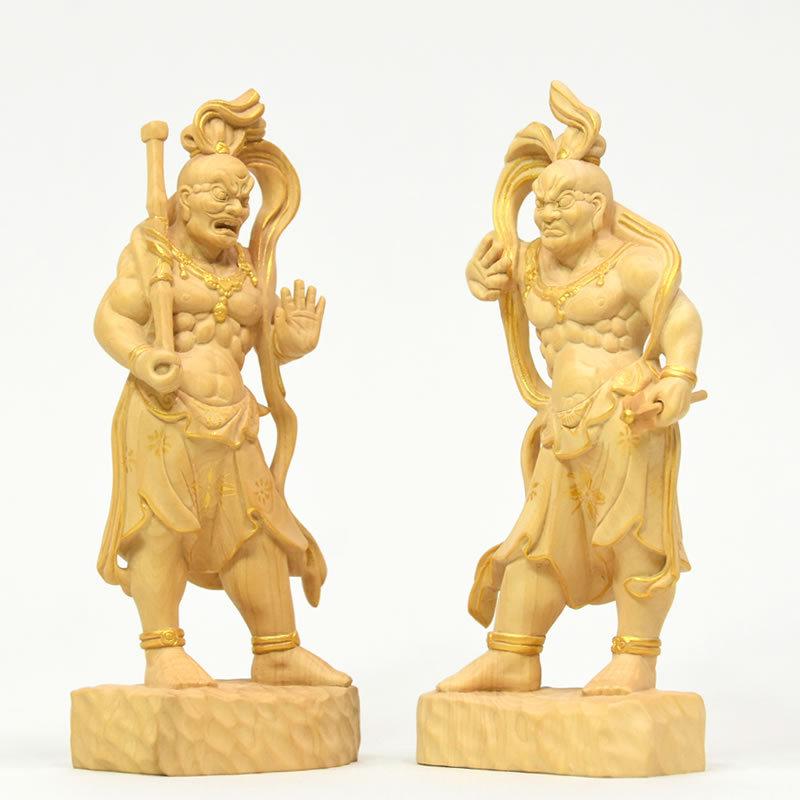 木彫り仏像 【仁王像(金剛力士)】 柘植 金泥仕様 総高15cm : 海宇工芸