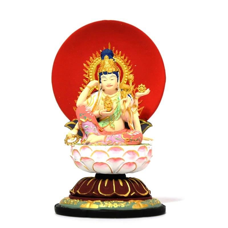 木彫り小仏-小仏 【如意輪観音菩薩】 柘植極彩色 総高10.5cm ※桐箱付き