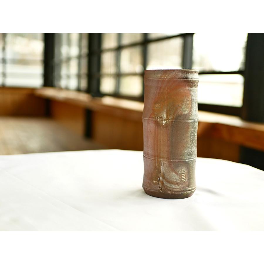 竹筒花入/津軽金山焼 金山焼 陶器 手作り 花器 窯元 一品 日 品 生け花