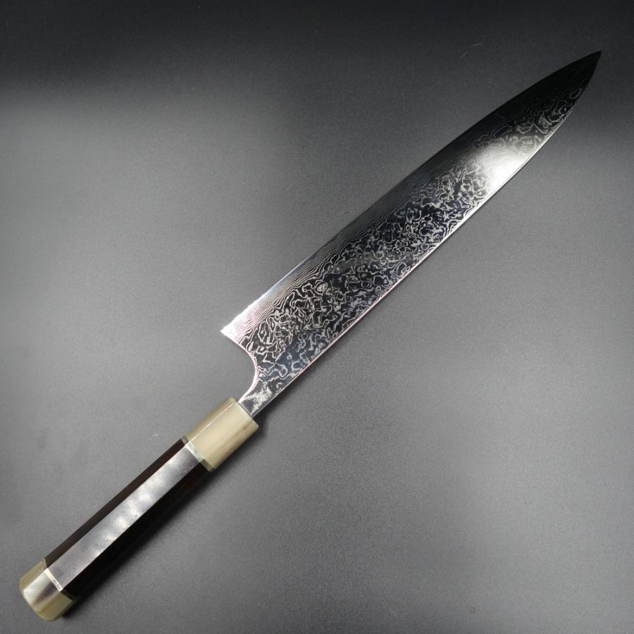 佐治作 包丁 牛刀 R2粉末ハイス ダマスカス 鏡面仕上げ 300mm 水牛