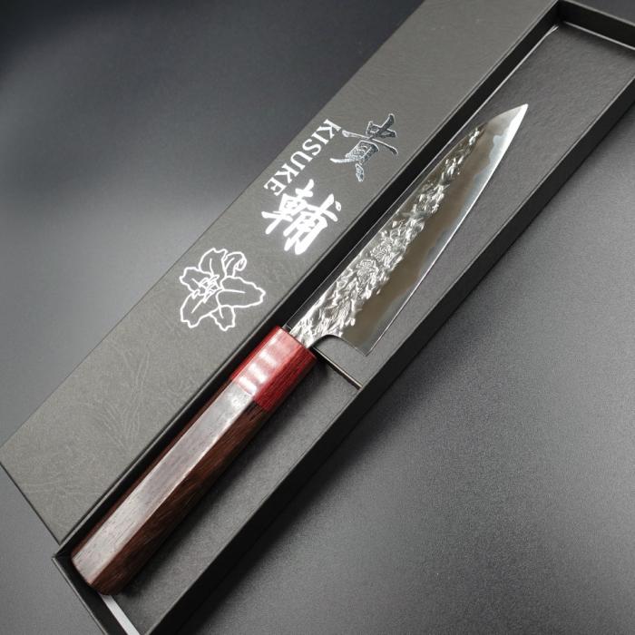 貴輔 包丁 ペティ ナイフ ATS-34 ステンレス 120mm 鎚目 紫檀八角柄 口