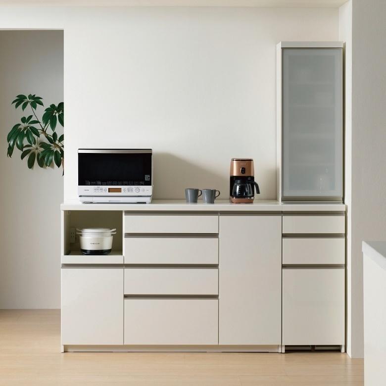 パモウナ 食器棚 幅140cm 開き戸 板扉 隠すキッチン 家具 奥行45