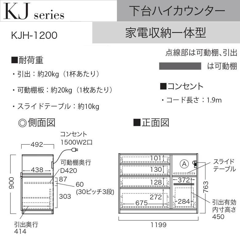 パモウナ 食器棚 下台 幅120cm 家電収納一体型 右側 キッチン 奥行50cm