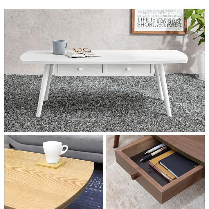 テーブル 引き出し付き センター 引出2杯 ロー 木製 座卓 収納付き 耐