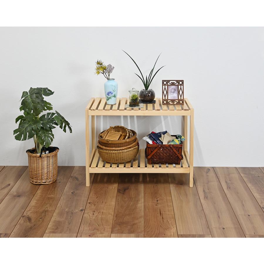 シェルフ 2段 ロータイプ 幅60 天然木 ウッドラック オープンラック 棚