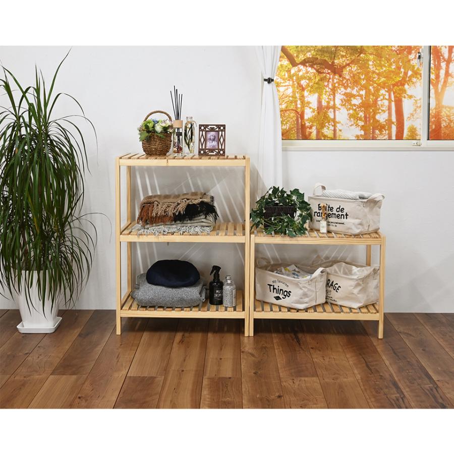 シェルフ 2段 ロータイプ 幅60 天然木 ウッドラック オープンラック 棚