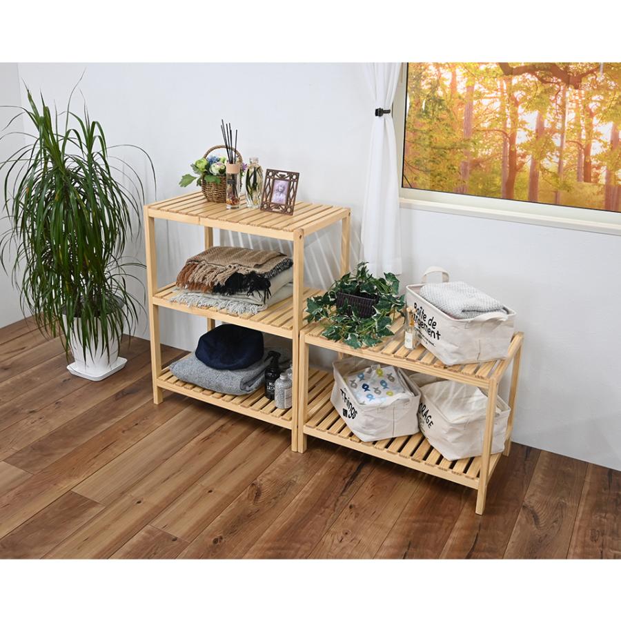 シェルフ 2段 ロータイプ 幅60 天然木 ウッドラック オープンラック 棚