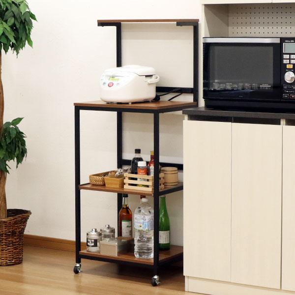 レンジラック 4段 コンセント付き キャスター付き ヴィンテージ風