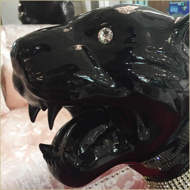 ブラックパンサーの置物 イタリア製 パンサーのオブジェ 黒ひょう 黒