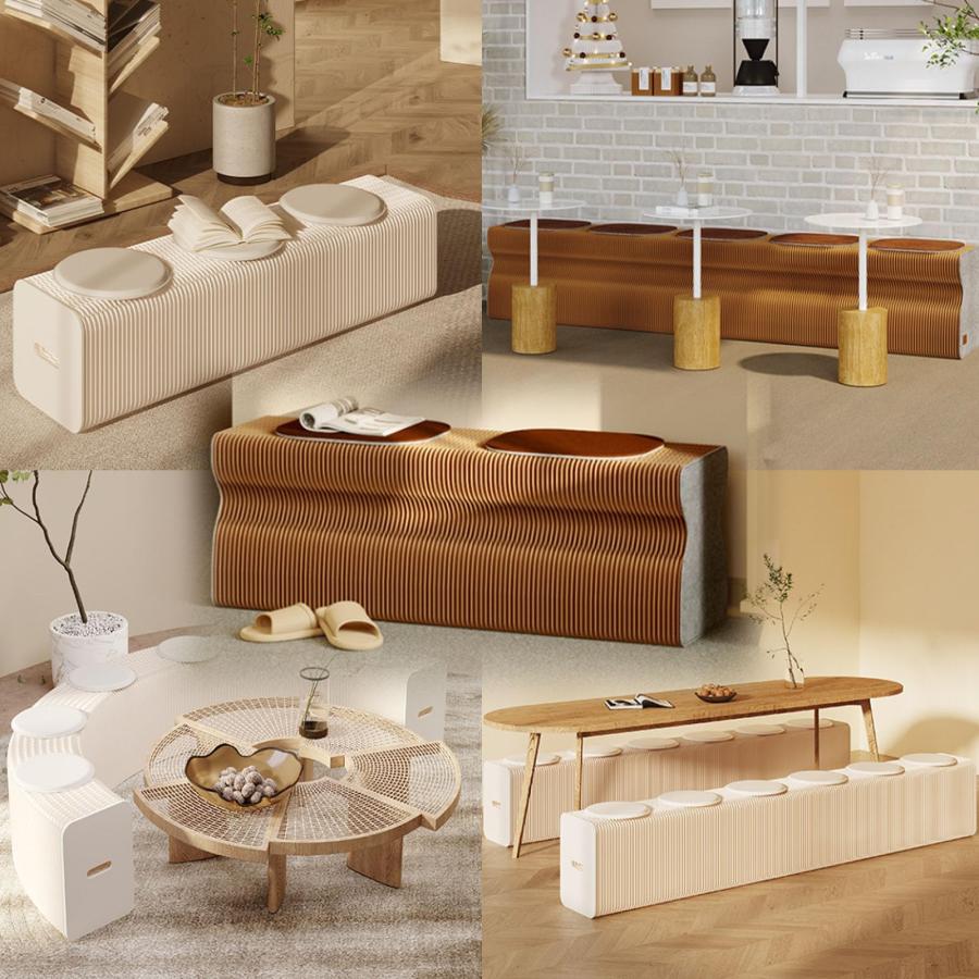 ペーパーベンチ アコーディオン 折りたたみ式 クラフト紙 スツール