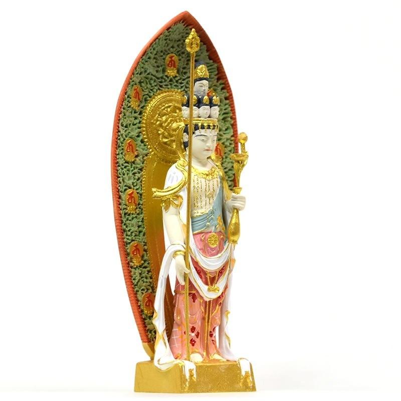 木彫り仏像-小仏 長谷寺形【十一面観音菩薩】 柘植 極彩色 ※桐箱入れ