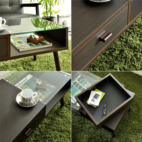 ローテーブル ガラステーブル 収納付き センターテーブル リビング