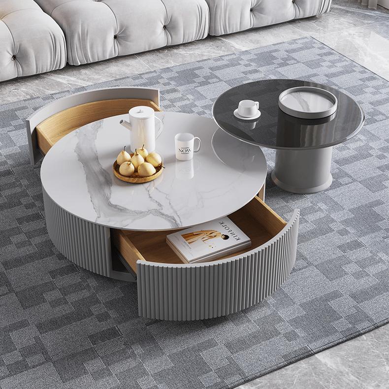 センターテーブル 2個セット テーブル 丸い セラミック グレー