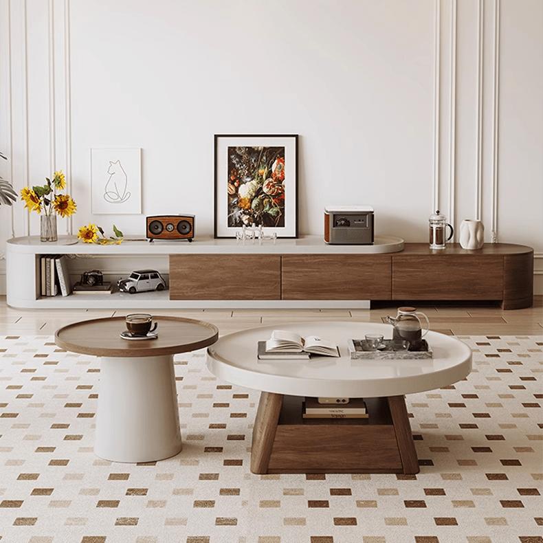 センターテーブル 2個セット テーブル 丸い ナチュラル ブラウン