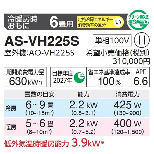 nocria 【2025年モデル】富士通ゼネラル AS-VH225S(W) ルームエアコン