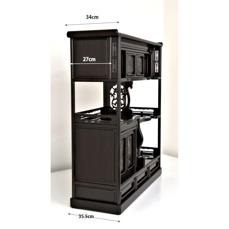 受注生産品 飾り棚 紫檀 6枚戸3.8尺棚 松彫り 漆仕上げ 唐木 茶棚 唐木