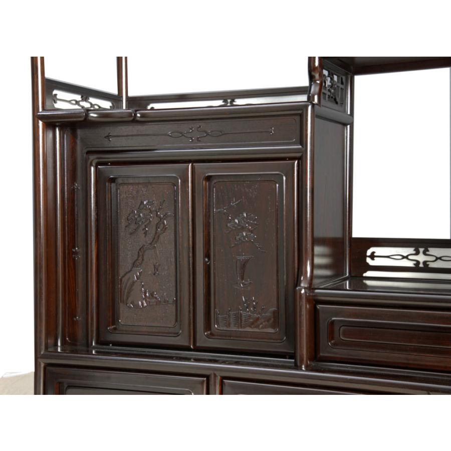 仕上げ直し完成品 飾り棚 唐木 紫檀 茶棚 台湾製品 7枚戸彫り 3.8尺