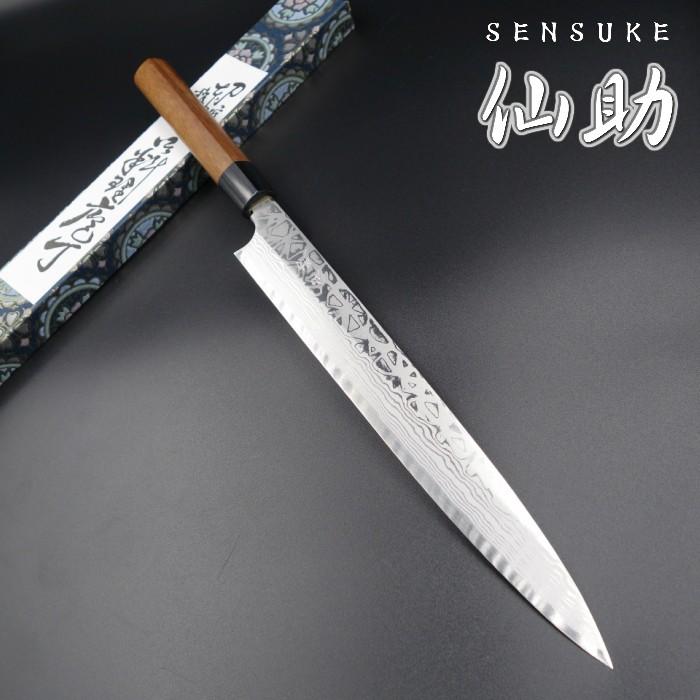 仙助 包丁 刺身包丁 柳刃包丁 ダマスカス 安来鋼青紙2号 270mm 紫檀