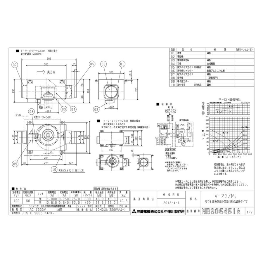 三菱電機（MITSUBISHI ELECTRIC） 【V-23ZM5】 《KJK》 中間取付形