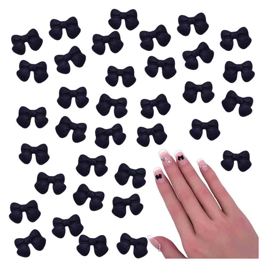 ネイルパーツ リボン 黒 7mm 艶消し 50個 ミニ 3D 立体 蝶々結び