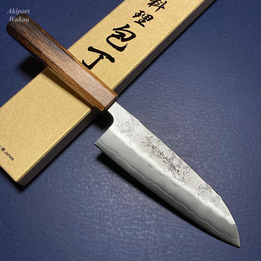 包丁 三徳包丁 165mm 義弘作 銀三鋼 銀紙三号 梨地仕上げ 樫漆柄