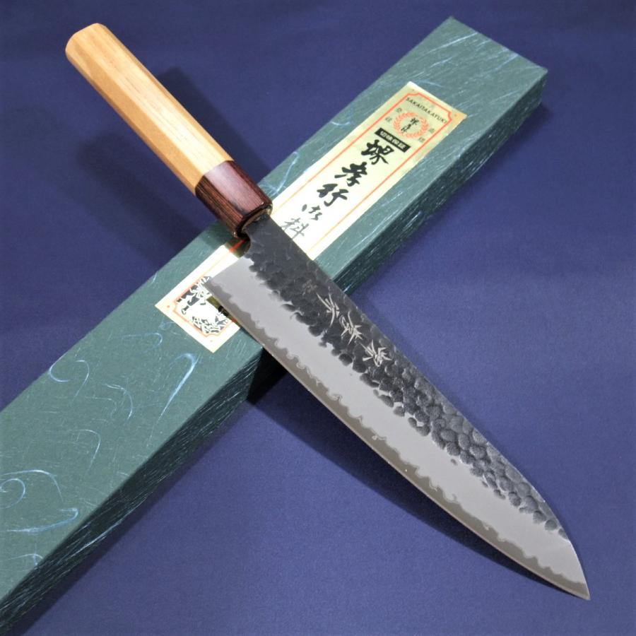 堺孝行 牛刀 包丁 210mm 青紙スーパー 黒槌目 ケヤキ柄 日本製 青木