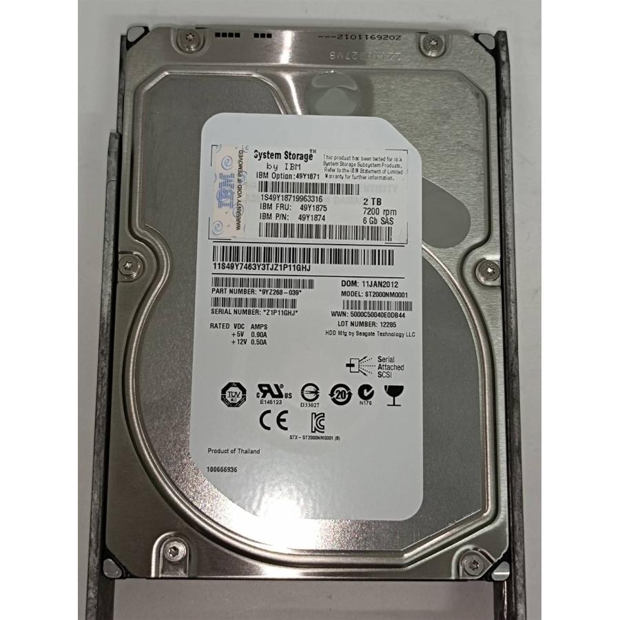 サーバー用3.5インチ内蔵HDD SAS 2TB IBM 49Y1875中古 データ消去済