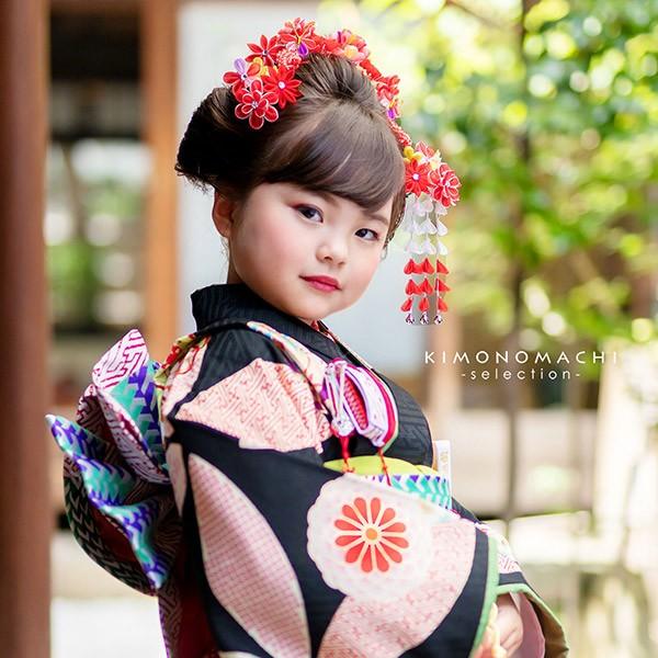 七五三 髪飾り 7歳 勝山かんざし ちんころ付き4点セット「赤