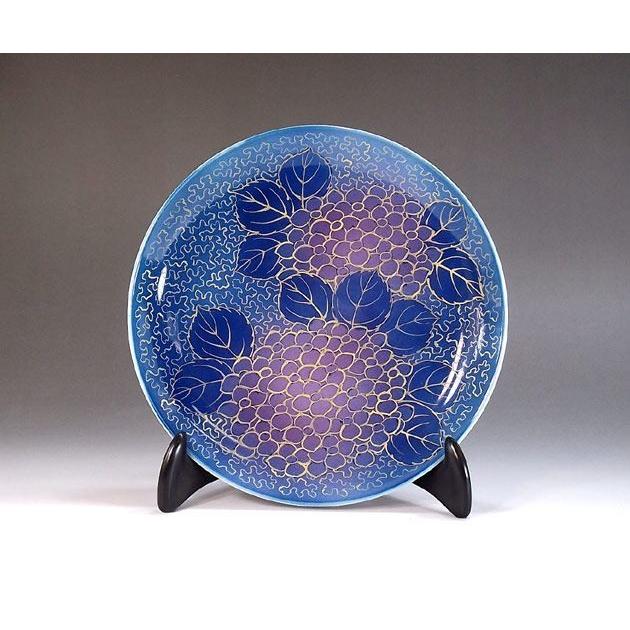 染錦金彩釉裏紅紫陽花絵飾り皿｜有田焼 陶芸作家 藤井錦彩作 : 有田焼