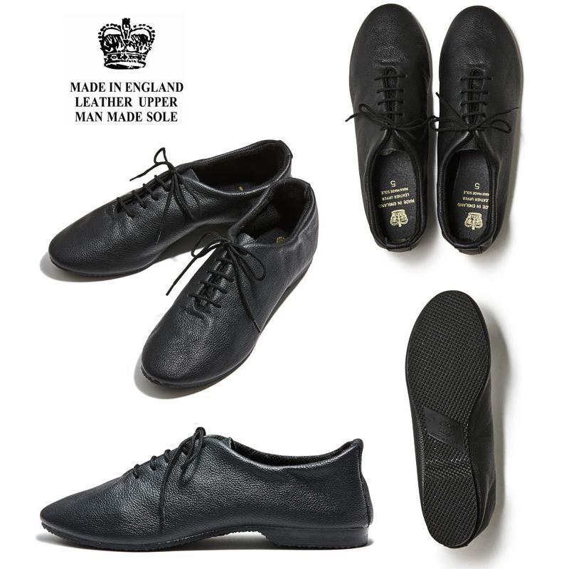 英国製 クラウン ジャズシューズ 皮革シューズ 牛革 ブラック 黒