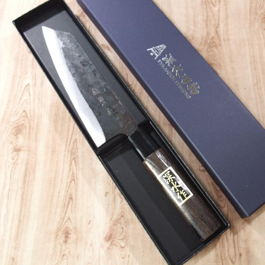 包丁 文化包丁 165mm 青紙2号 黒打ち仕上げ 焼栗柄 深水刃物 薩摩伝統