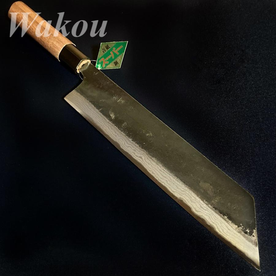 司作 忠義鍛造 切付包丁 240mm 24cm 青紙スーパー ダマスカス 黒打ち