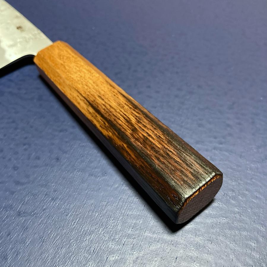 包丁 三徳包丁 165mm 義弘作 銀三鋼 銀紙三号 梨地仕上げ 樫漆柄