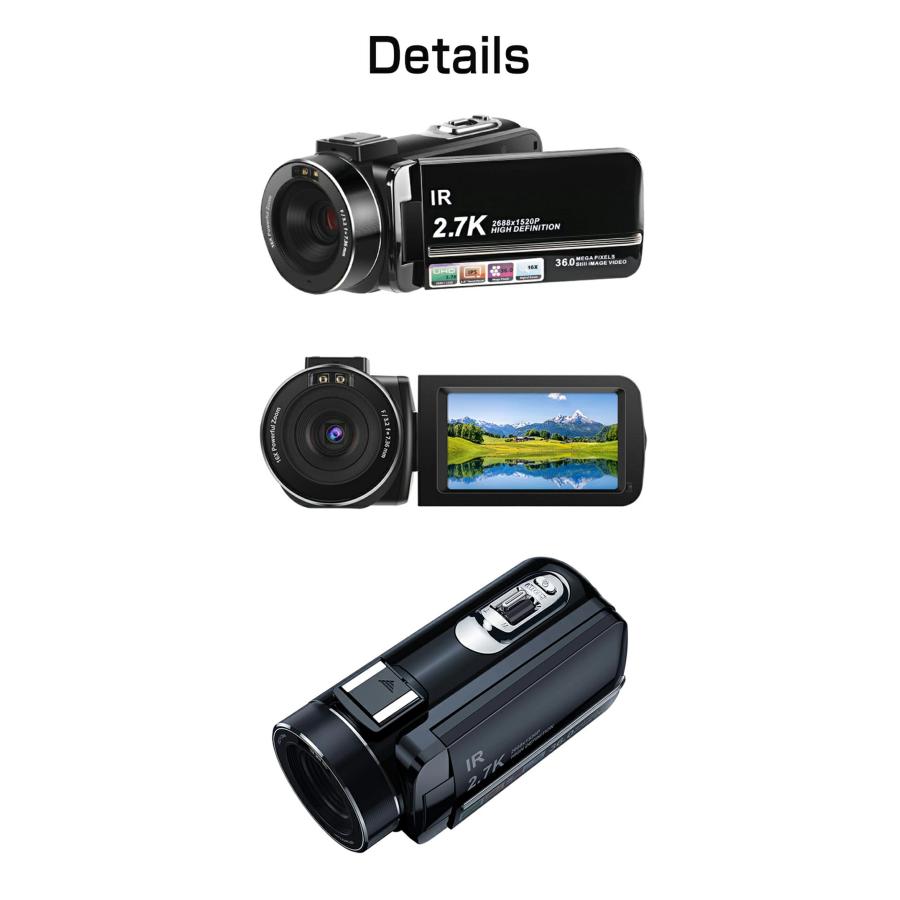 ビデオカメラ 2.7K 3600万画素 32GBカード付き Wifi機能 撮影 録画 DV