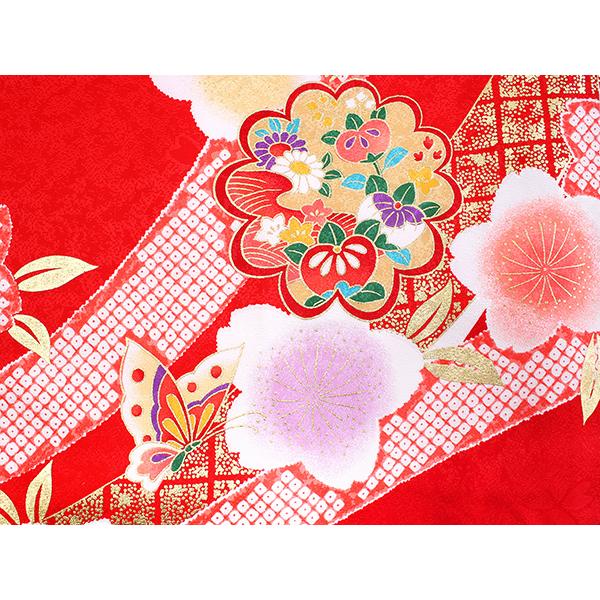 七五三 着物 7歳 正絹 フルセット 購入 20点フルセット 赤地熨斗に花紋