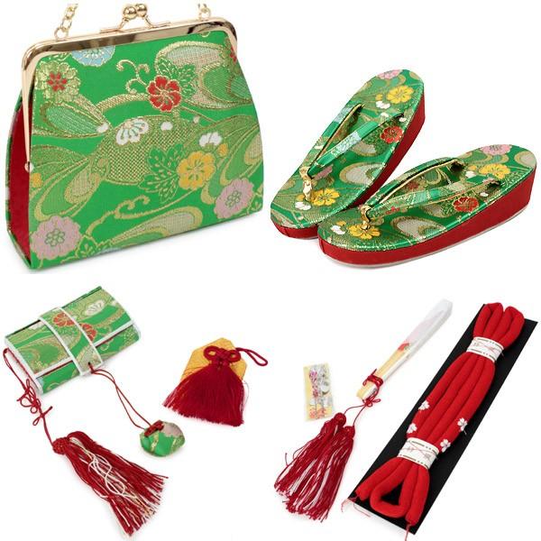 箱迫セット 七五三 7歳 桜 花 手毬 黒 金 赤 緑 ピンク 白 帯締め 丸