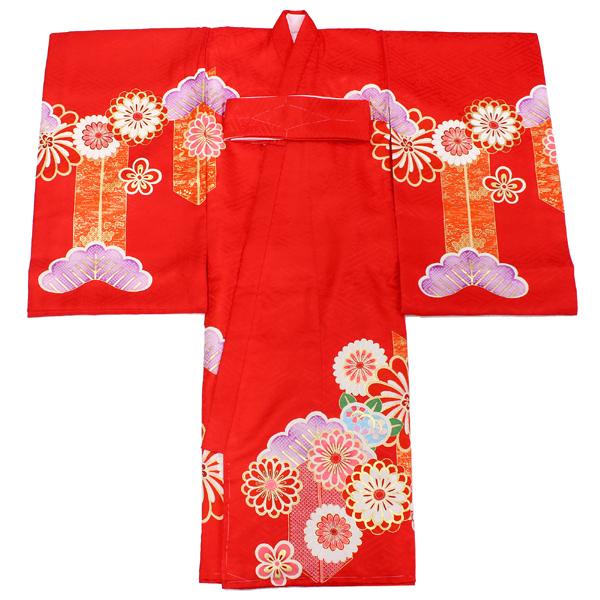 お宮参り 産着 女の子 赤 ねじ梅 ねじ菊 着物 長襦袢 セット 古典