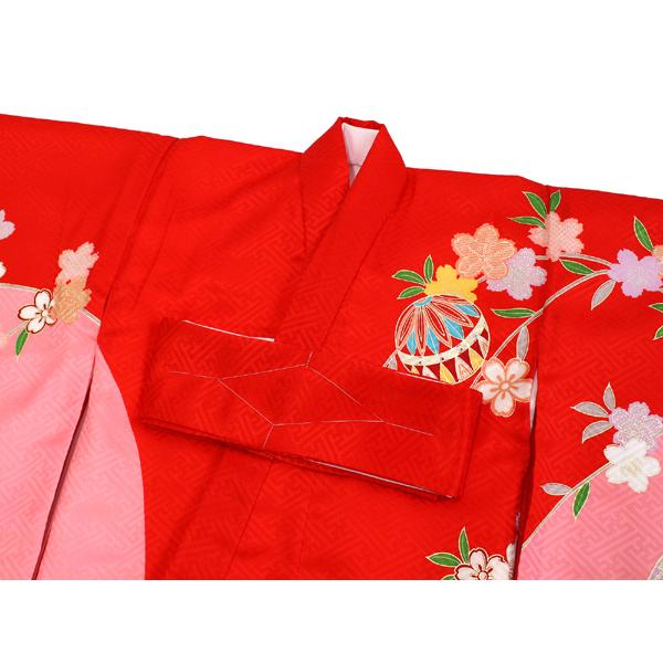お宮参り 産着 女の子 赤 鞠 蝶 着物 長襦袢 セット 古典 七五三 3歳