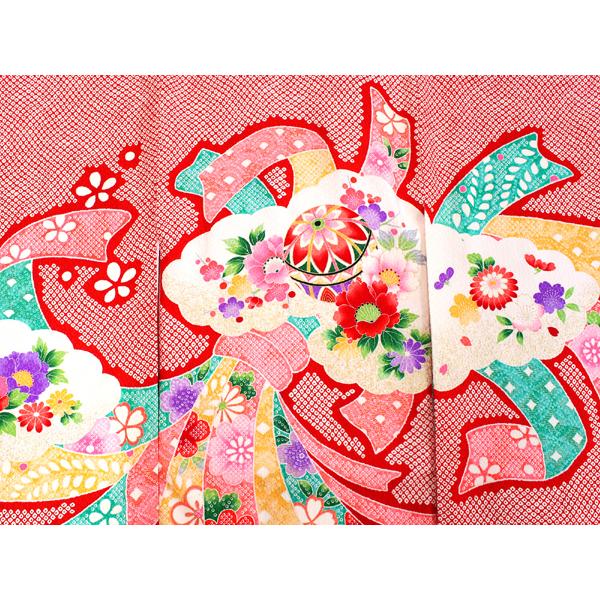 お宮参り 産着 女の子 赤 束ね熨斗 花 鞠 着物 長襦袢 セット 古典