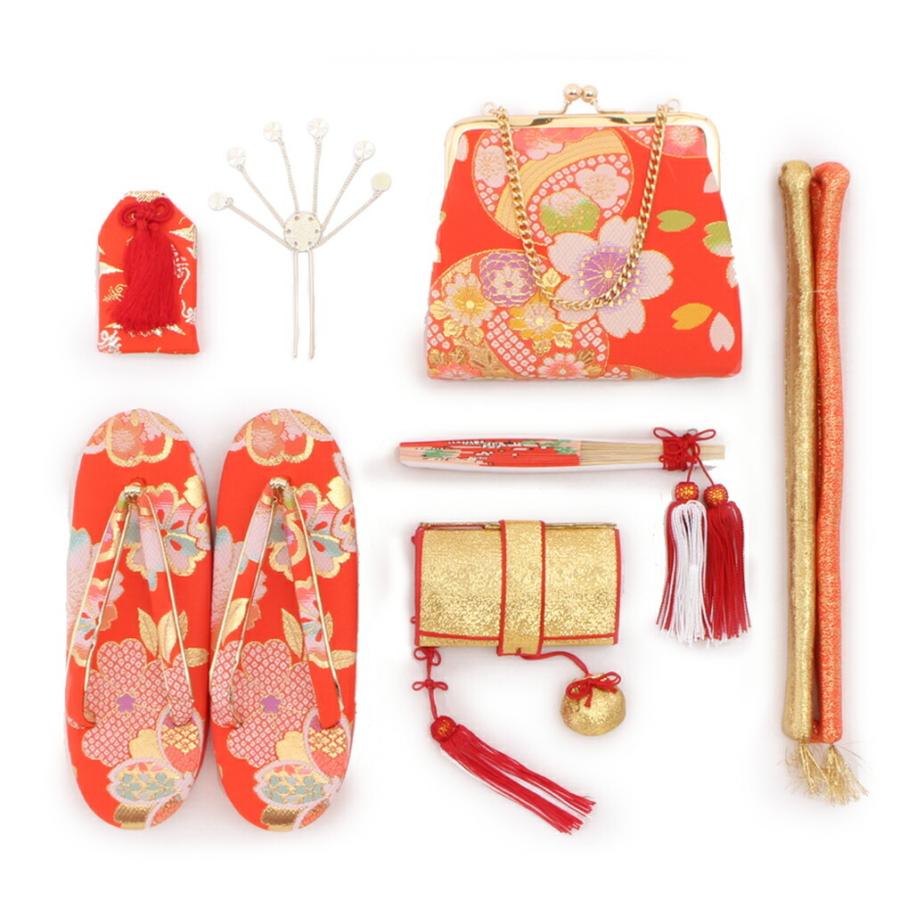 Kisste（キステ） 七五三 7歳 小物 セット 女の子 はこせこ 7点 朱赤