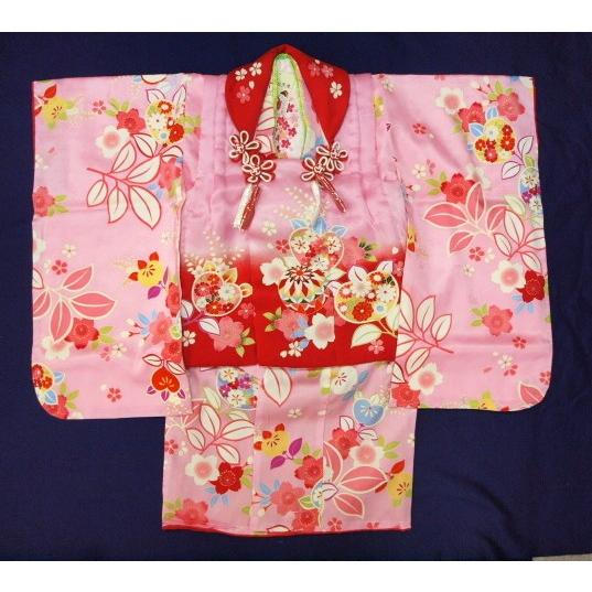 七五三 30387 三歳女児正絹被布コートセット ピンク×ピンク 赤 花・橘
